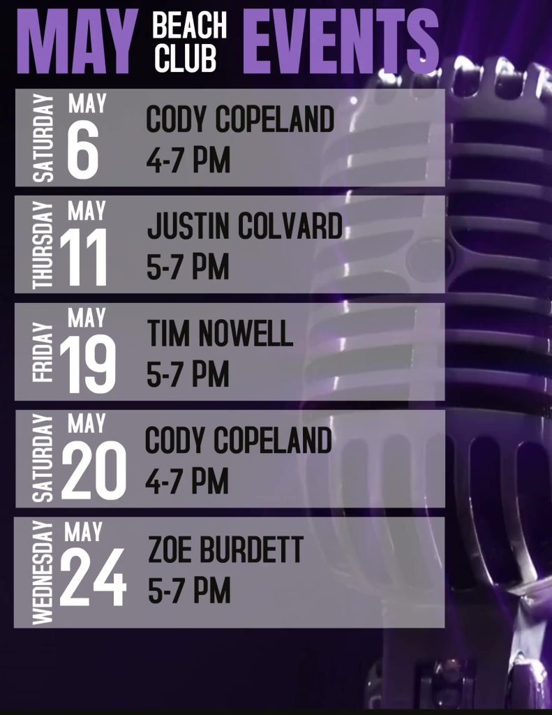 Live Music at the Beach Club for May 2023
